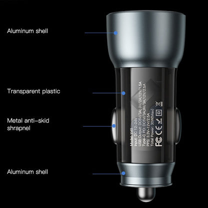 Autós töltő Yesido Y49, 30W, 3A, 1 x USB-A - 1 x USB-C, Szürke