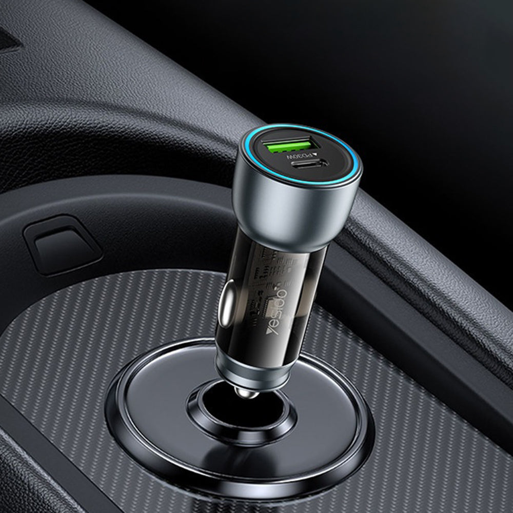 Autós töltő Yesido Y49, 30W, 3A, 1 x USB-A - 1 x USB-C, Szürke