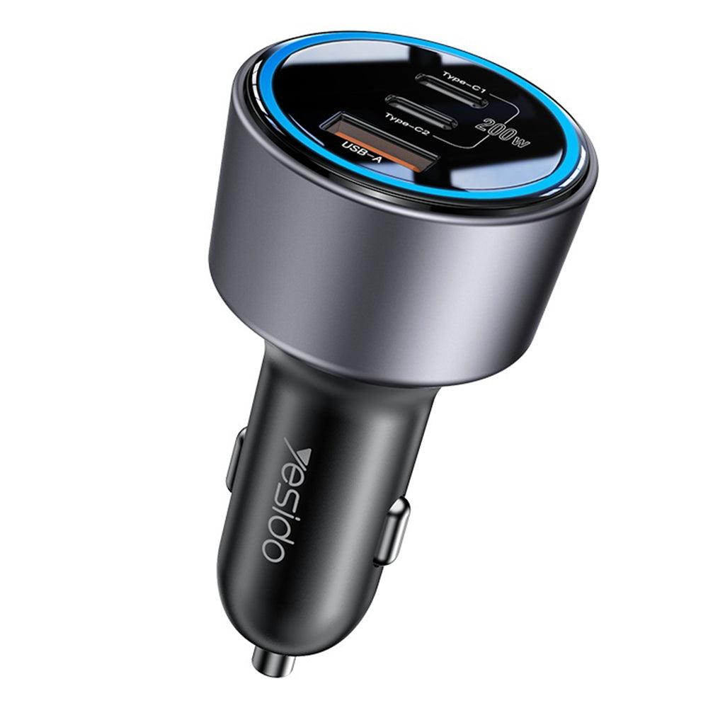 Yesido Y59 autós töltő, 200W, 5A, 1 x USB-A - 2 x USB-C, Fekete