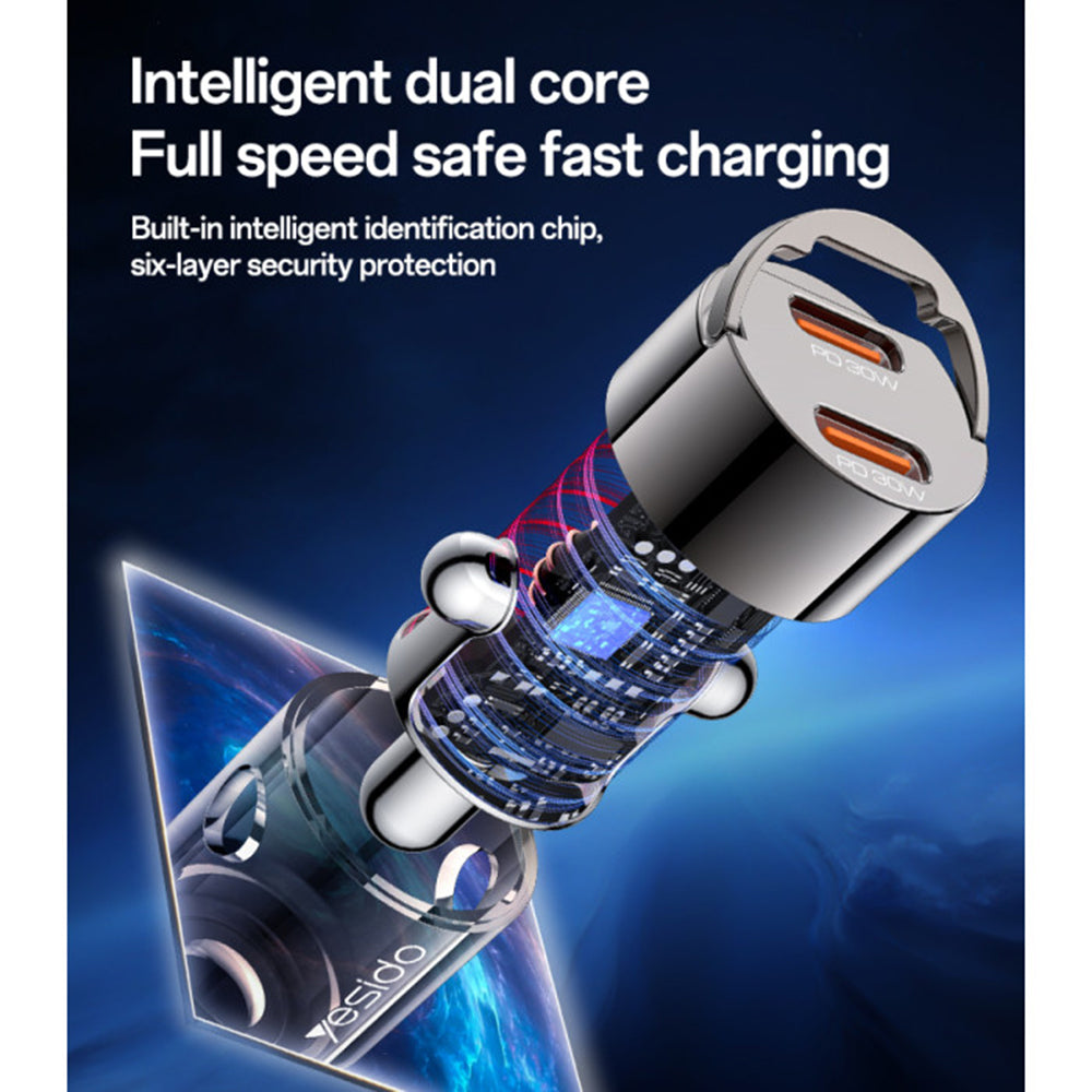 Yesido Y69 autós töltő, 30W, 3A, 2 x USB-C, Fekete