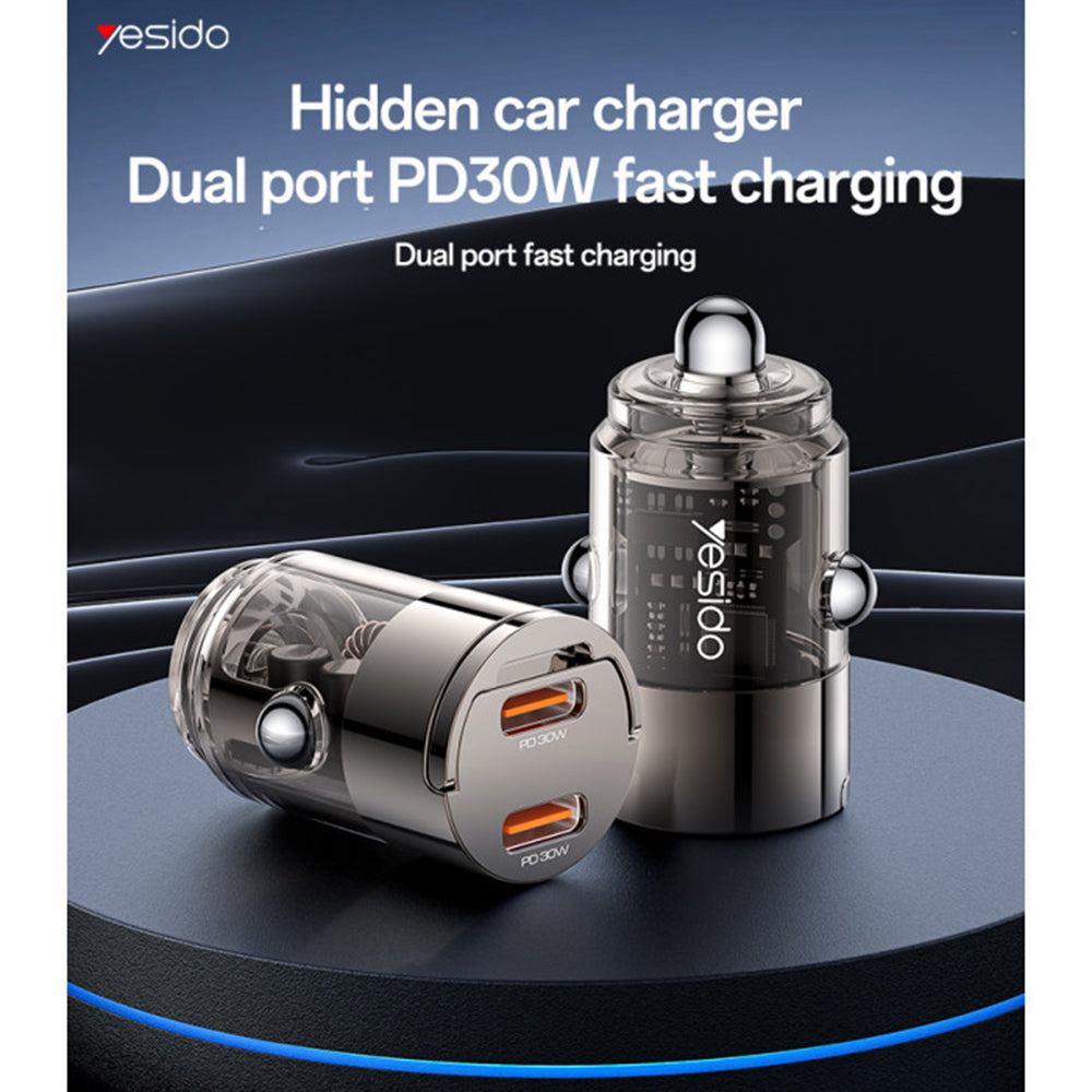 Yesido Y69 autós töltő, 30W, 3A, 2 x USB-C, Fekete