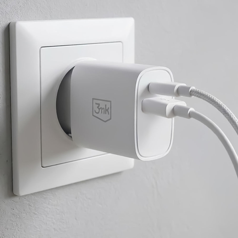3MK FlowPower hálózati töltő, 25W, 1 x USB-A - 1 x USB-C, Fehér