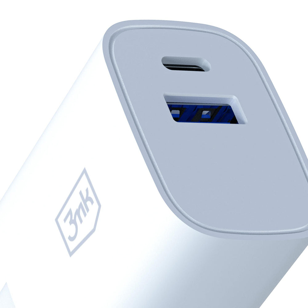 3MK FlowPower hálózati töltő, 30W, 1 x USB-A - 1 x USB-C, Fehér