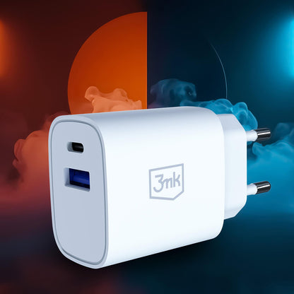 3MK FlowPower hálózati töltő, 30W, 1 x USB-A - 1 x USB-C, Fehér