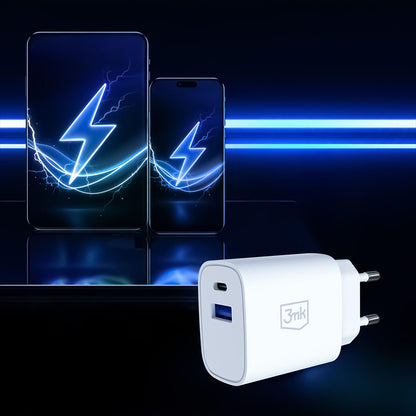 3MK FlowPower hálózati töltő, 30W, 1 x USB-A - 1 x USB-C, Fehér