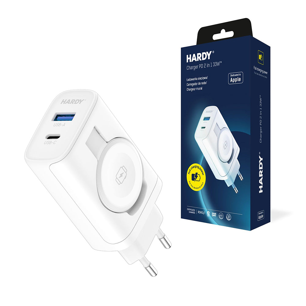 Hálózati töltő 3MK Hardy 2in1, 33W, 3A, 1 x USB-A - 1 x USB-C, Fehér