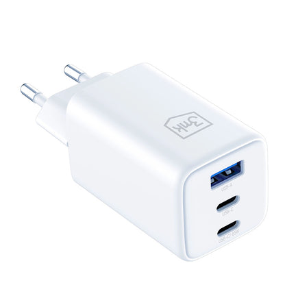 Hálózati töltő 3MK Hyper, 65W, 3.25A, 1 x USB-A - 2 x USB-C, Fehér