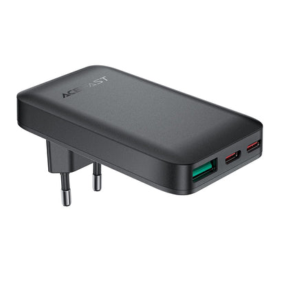 Acefast A100 hálózati töltő, 65W, 3.25A, 1 x USB-A - 2 x USB-C, Fekete
