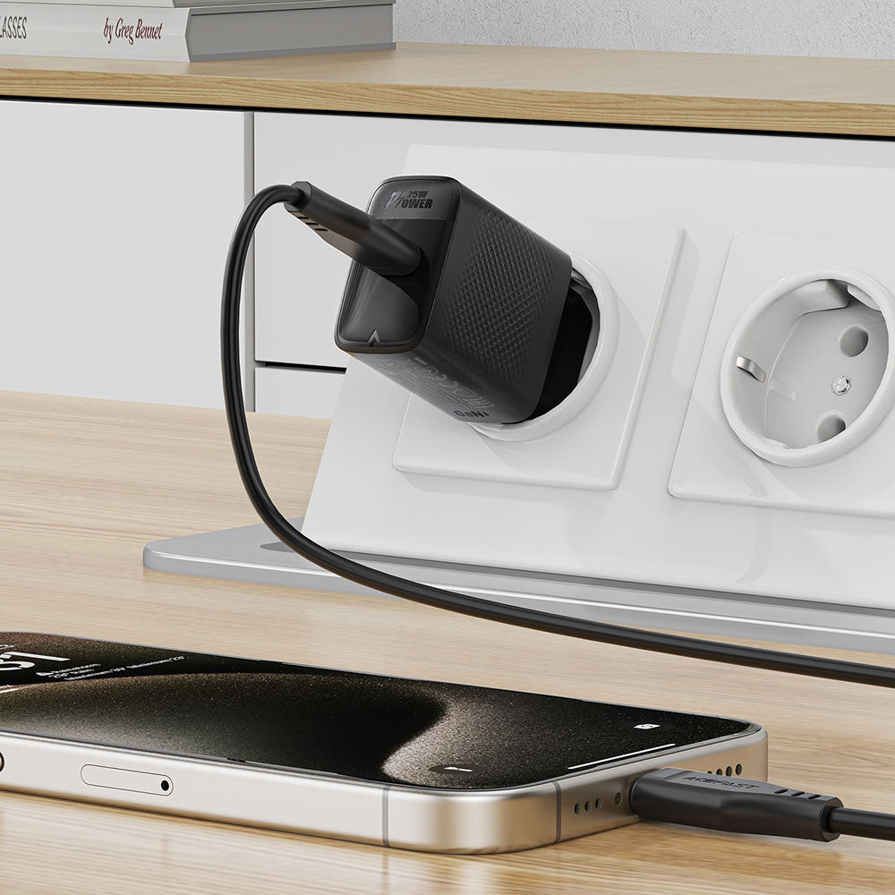 Acefast A104 hálózati töltő, 25W, 3A, 1 x USB-C, Fekete