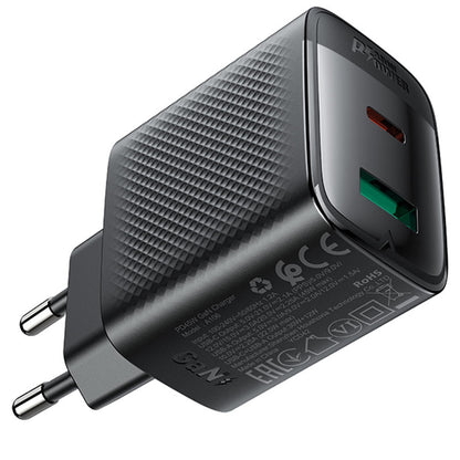 Acefast A106 hálózati töltő, 45W, 3A, 1 x USB-A - 1 x USB-C, Fekete