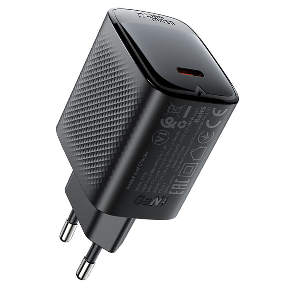 Acefast A112 hálózati töltő, 45W, 3A, 1 x USB-C, Fekete