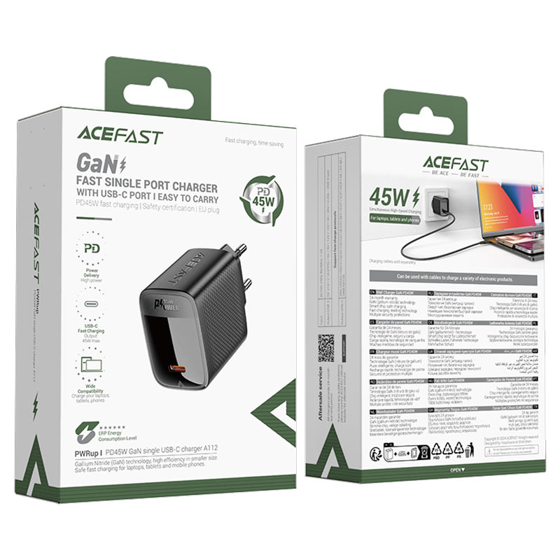 Acefast A112 hálózati töltő, 45W, 3A, 1 x USB-C, Fekete