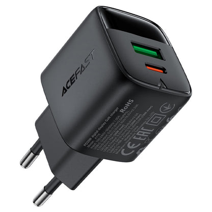 Acefast A116 Display Network Charger, 35W, 3A, 1 x USB-A - 1 x USB-C, Black