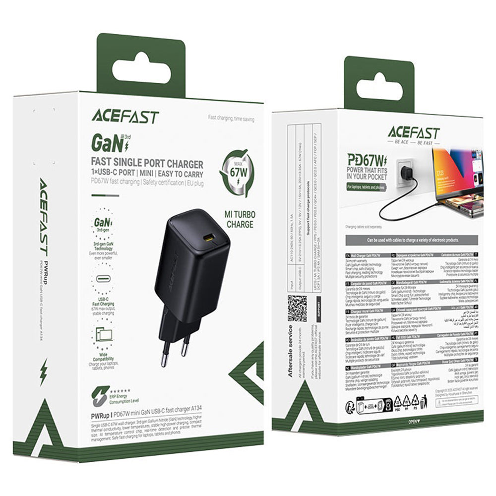 Acefast A134 hálózati töltő, 67W, 3.35A, 1 x USB-C, Fekete