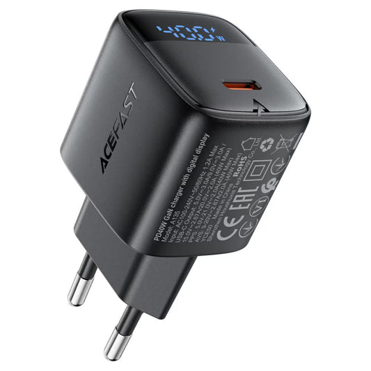 Acefast A135 Display Hálózati Töltő, 45W, 3A, 1 x USB-C, Fekete
