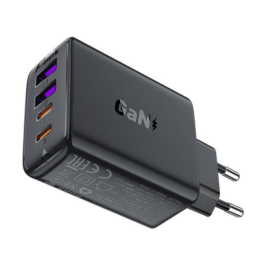Acefast A61 hálózati töltő, 45W, 3A, 2 x USB-A - 2 x USB-C, Fekete