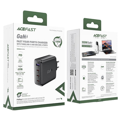 Acefast A94 hálózati töltő, 100W, 5A, 1 x USB-A - 3 x USB-C, Fekete