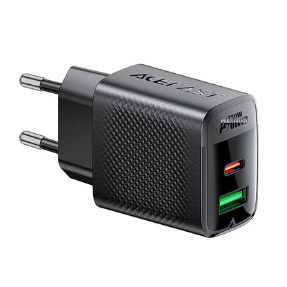 Acefast A98 hálózati töltő, 30W, 3A, 1 x USB-A - 1 x USB-C, Fekete
