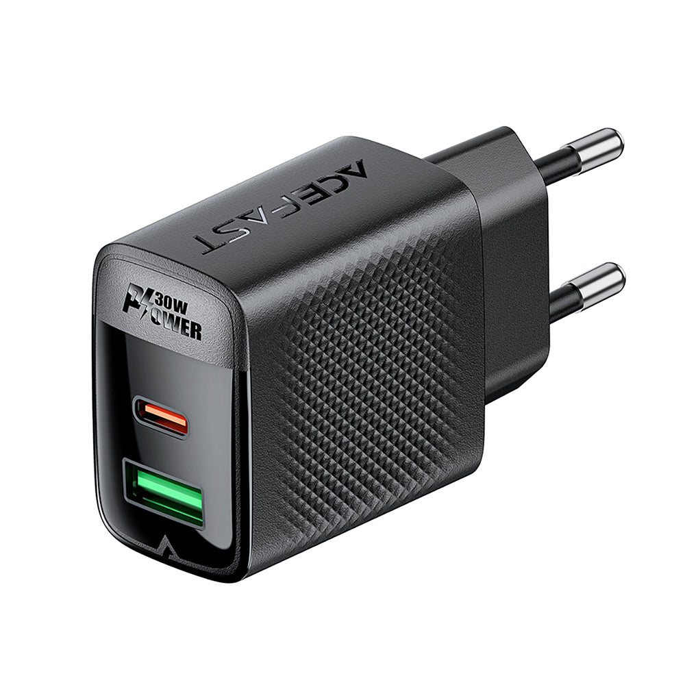 Acefast A98 hálózati töltő, 30W, 3A, 1 x USB-A - 1 x USB-C, Fekete