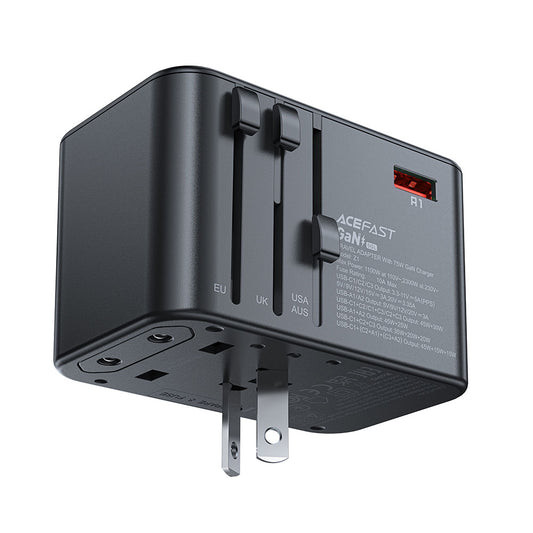 Acefast Travel Z1 hálózati töltő, 75W, 3.35A, 2 x USB-A - 3 x USB-C, Fekete