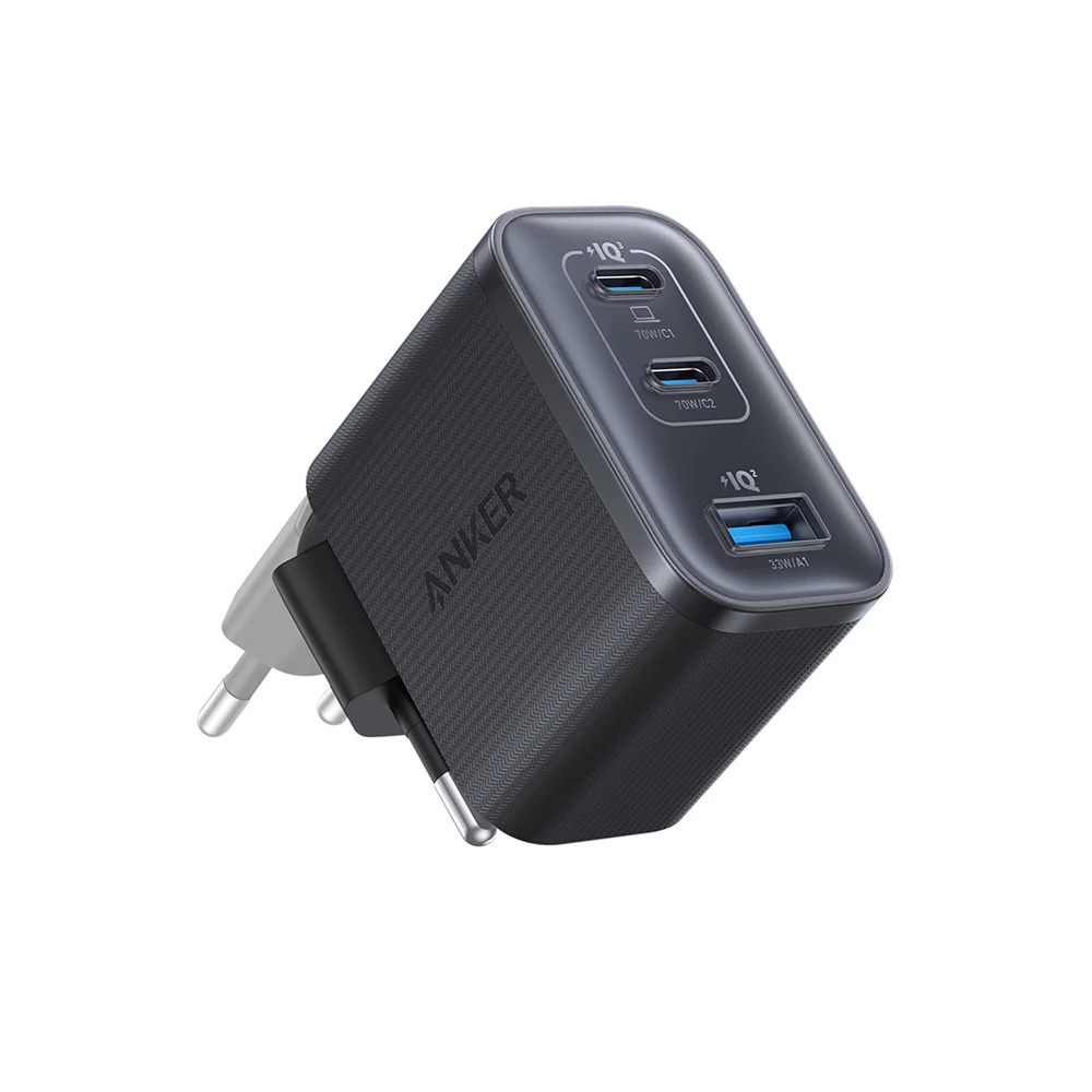 Anker Nano hálózati töltő, 70W, 3.5A, 1 x USB-A - 2 x USB-C, Fekete A121AL11