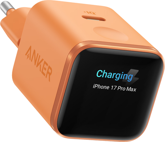 Anker Nano Display hálózati töltő, 45W, 3A, 1 x USB-C, Narancssárga A121DGO1