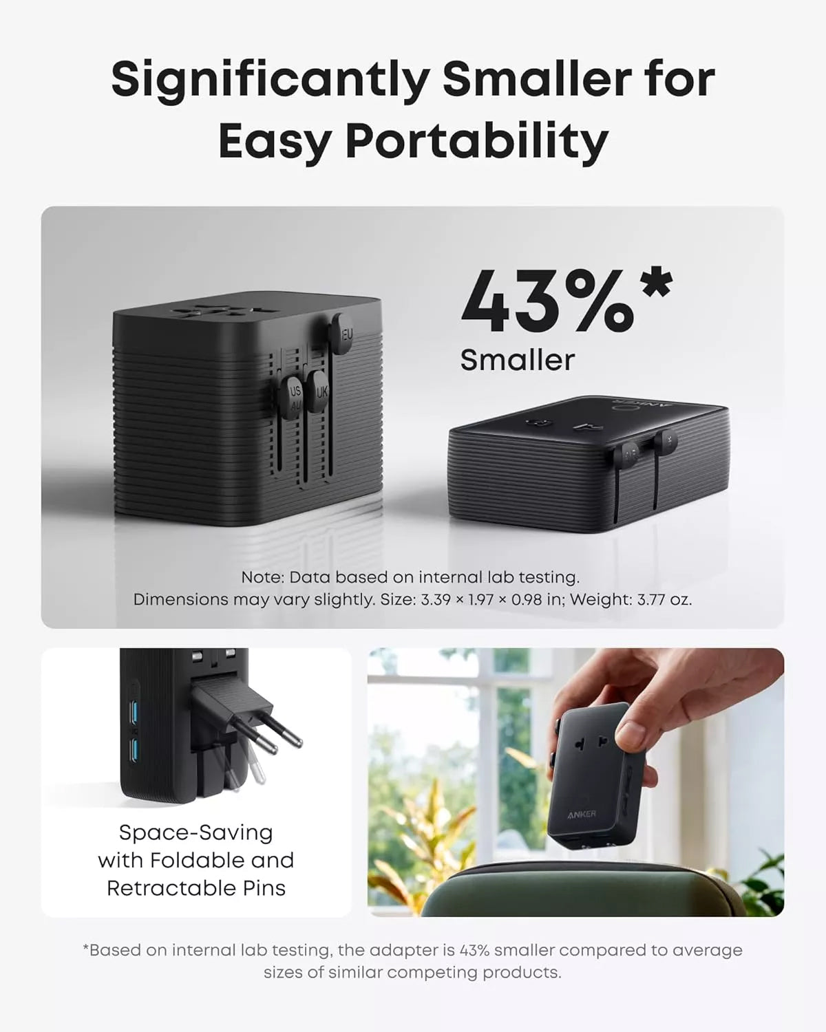 Anker Nano Travel hálózati töltő, 20W, 3A, 2 x USB-A - 2 x USB-C, Fekete A9215H11