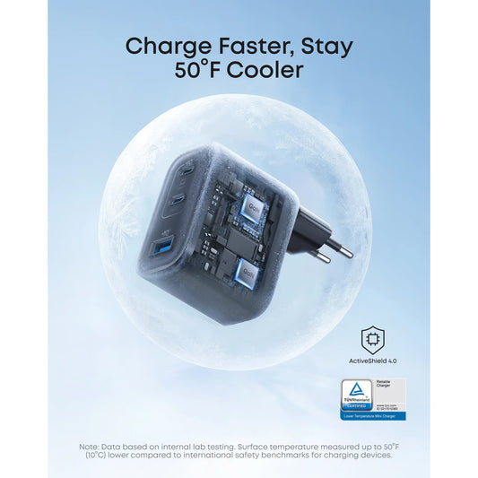 Anker Nano hálózati töltő, 70W, 3.5A, 1 x USB-A - 2 x USB-C, Fekete A121AL11