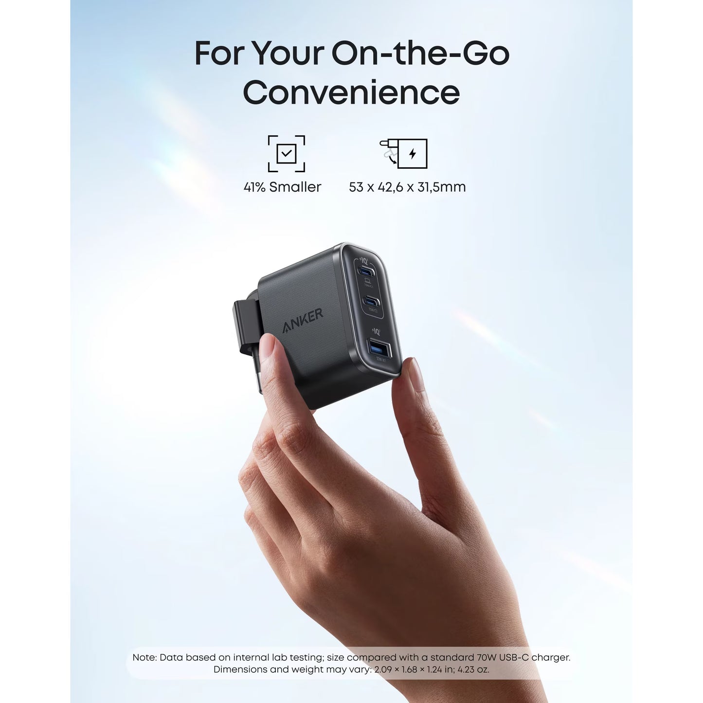 Anker Nano hálózati töltő, 70W, 3.5A, 1 x USB-A - 2 x USB-C, Fekete A121AL11