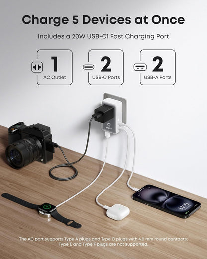 Anker Nano Travel hálózati töltő, 20W, 3A, 2 x USB-A - 2 x USB-C, Fehér A9215H21