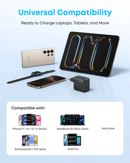 Anker Zolo hálózati töltő, 70W, 1 x USB-A - 3 x USB-C, Fekete A121CG11