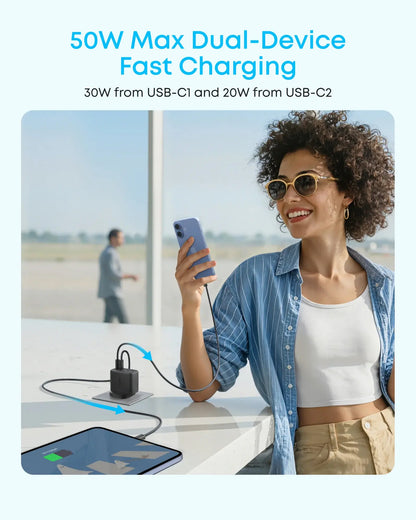Anker Zolo hálózati töltő, 50W, 3A, 2 x USB-A - 2 x USB-C, Fehér