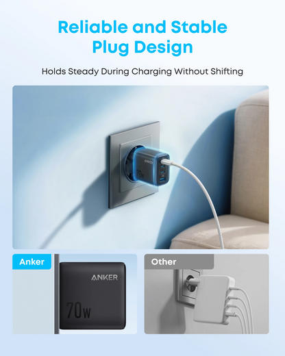 Anker Zolo hálózati töltő, 70W, 1 x USB-A - 3 x USB-C, Fekete A121CG11