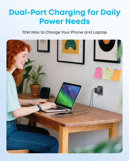 Anker Zolo hálózati töltő, 70W, 1 x USB-A - 3 x USB-C, Fekete A121CG11