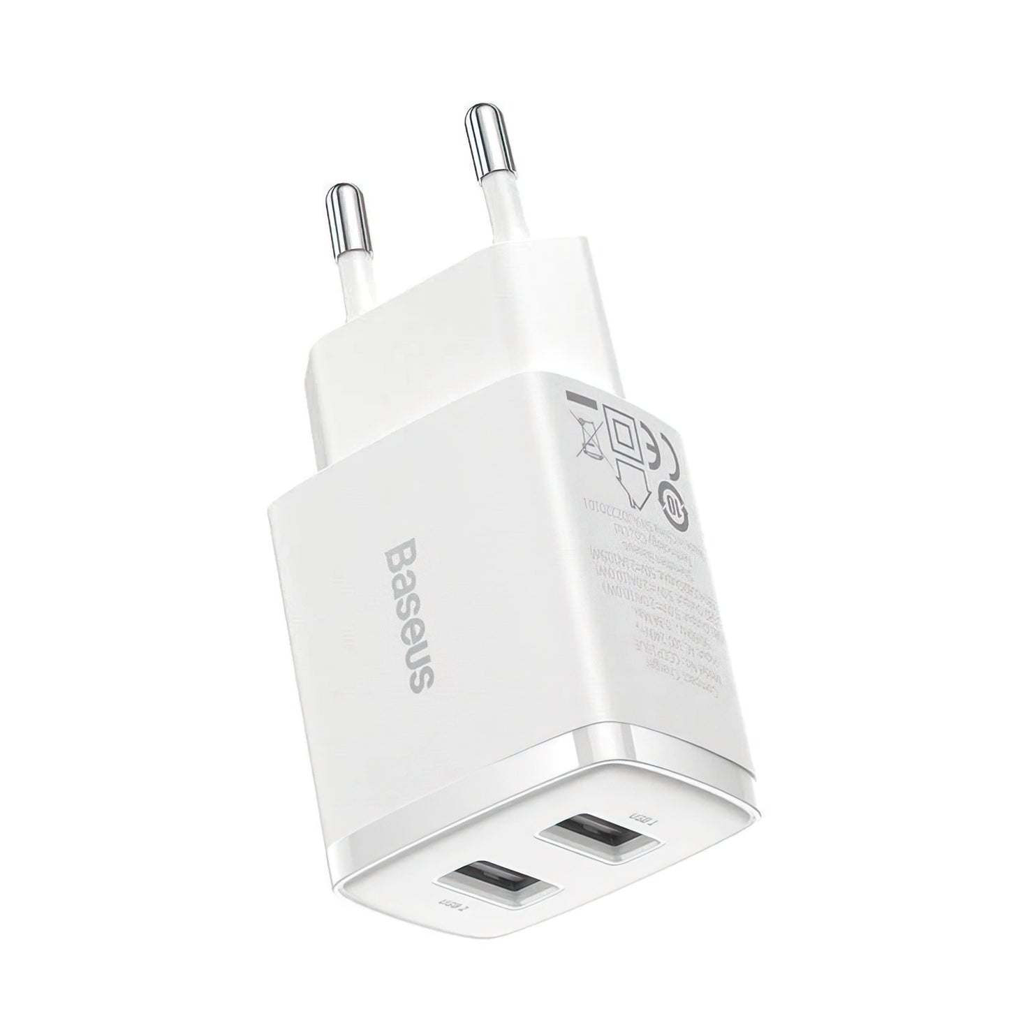 Baseus Compact hálózati töltő, 10.5W, 2.1A, 2 x USB-A, Fehér CCXJ010202