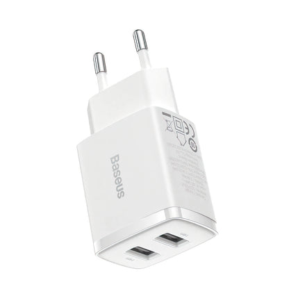 Baseus Compact hálózati töltő, 10.5W, 2.1A, 2 x USB-A, Fehér CCXJ010202