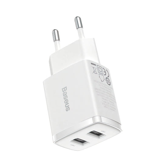 Baseus Compact hálózati töltő, 10.5W, 2.1A, 2 x USB-A, Fehér CCXJ010202