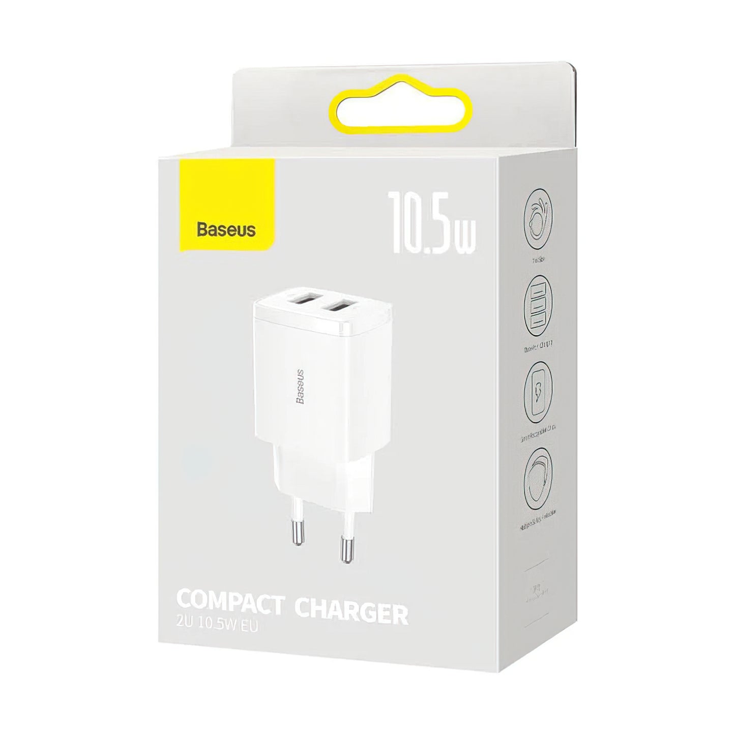 Baseus Compact hálózati töltő, 10.5W, 2.1A, 2 x USB-A, Fehér CCXJ010202