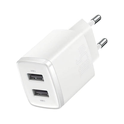 Baseus Compact hálózati töltő, 10.5W, 2.1A, 2 x USB-A, Fehér CCXJ010202