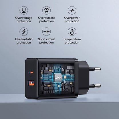 Baseus Cube hálózati töltő, 20W, 3A, 1 x USB-A - 1 x USB-C, Fehér P10111403213-00