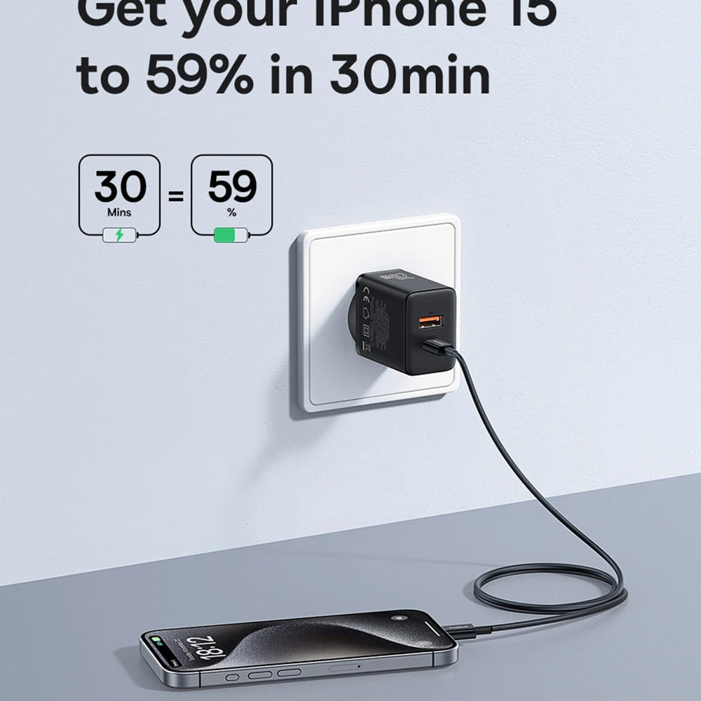 Baseus Cube hálózati töltő, 20W, 3A, 1 x USB-A - 1 x USB-C, Fehér P10111403213-00