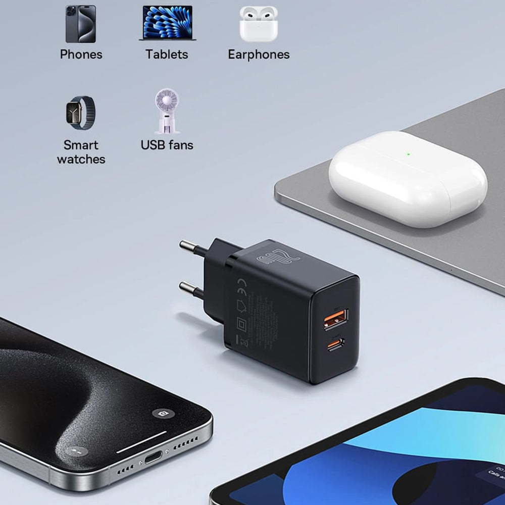 Baseus Cube hálózati töltő, 20W, 3A, 1 x USB-A - 1 x USB-C, Fehér P10111403213-00