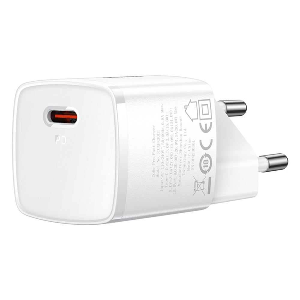 Baseus Cube Pro hálózati töltő, 30W, 3A, 1 x USB-C, Fehér CCXF000302