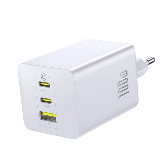 Baseus EnerFill FE11 hálózati töltő, 100W, 5A, 1 x USB-A - 2 x USB-C, Fehér P10182102213-00