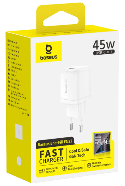 Baseus EnerFill FN22 hálózati töltő, 45 W, 3 A, 1 × USB-C, fehér E0123301