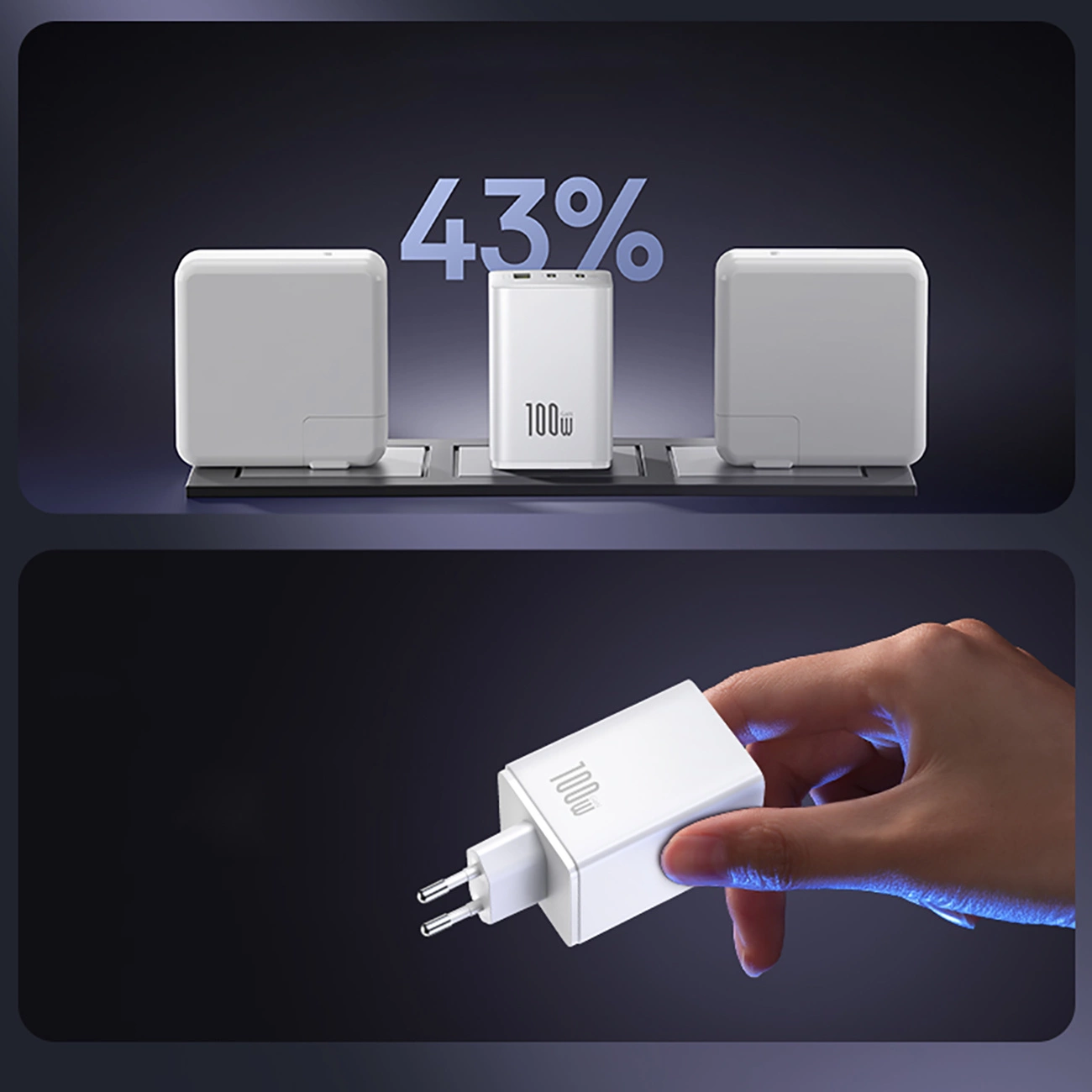 Baseus EnerFill FE11 hálózati töltő, 100W, 5A, 1 x USB-A - 2 x USB-C, Fehér P10182102213-00