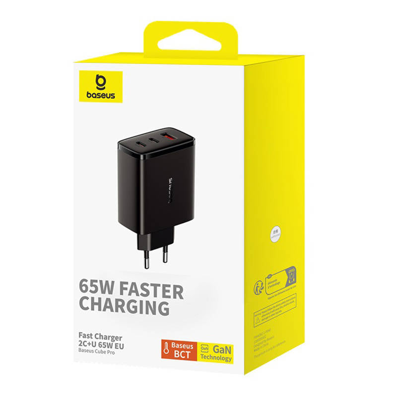 Baseus OS-Cube Pro hálózati töltő, 65W, 3.25A, 1 x USB-A - 2 x USB-C, Fekete P10152301113-00
