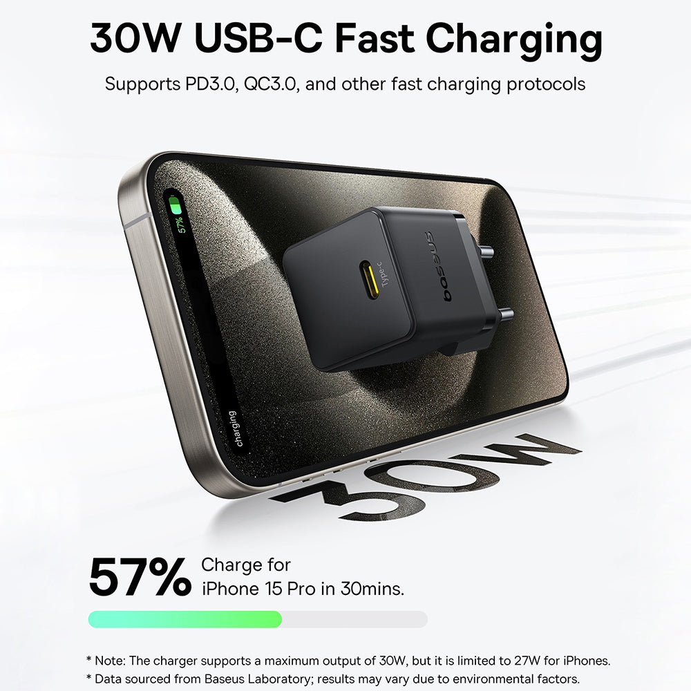 Baseus Palm Hálózati Töltő, 30W, 3A, 1 x USB-C, Fekete P10111605113-00