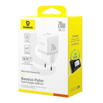 Baseus Palm Hálózati Töltő, 20W, 3A, 1 x USB-A - 1 x USB-C, Fehér CCZC20UE