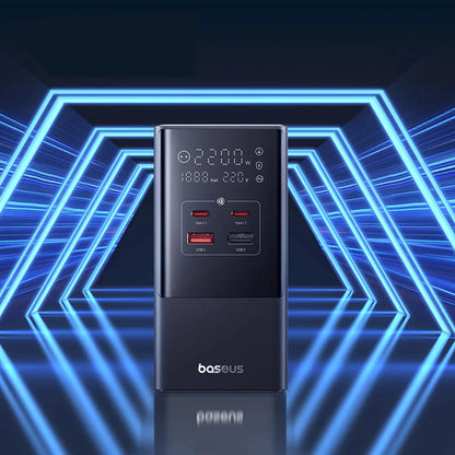 Baseus PowerCombo hálózati töltő, 35W, 5A, 2 x USB-A - 2 x USB-C - 3 x Schuko, Fekete, Újrapecsételt E00023606113-00